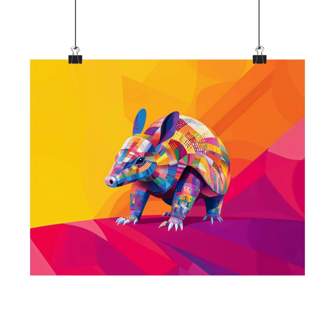Colorful Geometric Armadillo Pop Art Animal Mosaic Style Poster