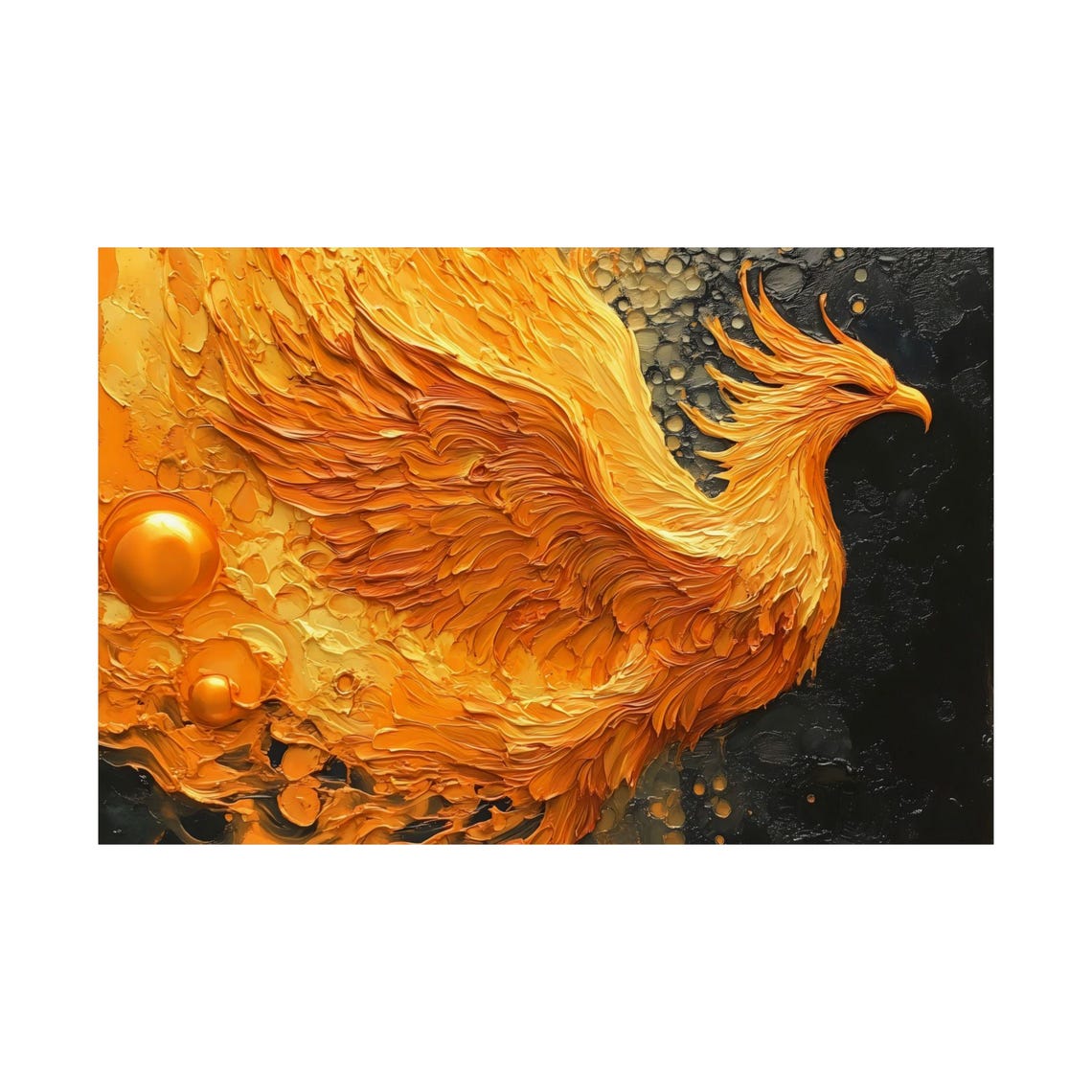 Golden Phoenix Impasto Texture Painting Fiery Bird Portrait Poster - Image 3