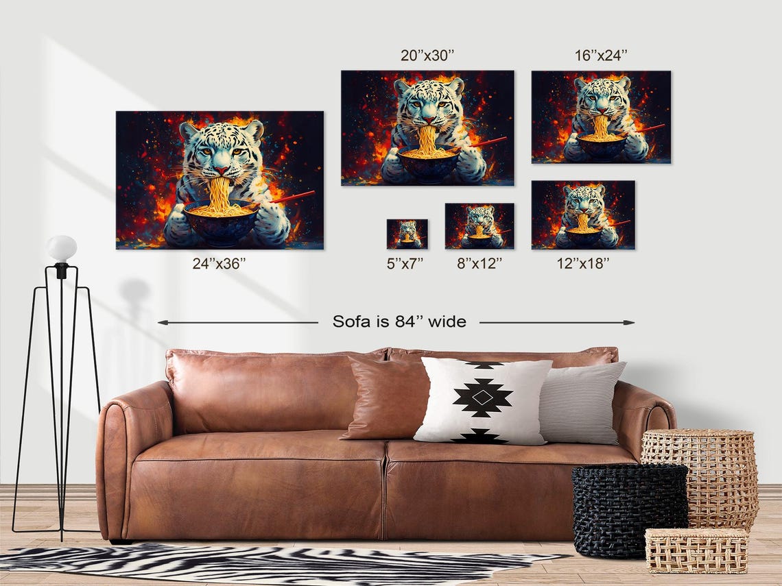 Snow Leopard Ramen Bowl Fiery Abstract Maximalist Animal Art Poster - Image 3