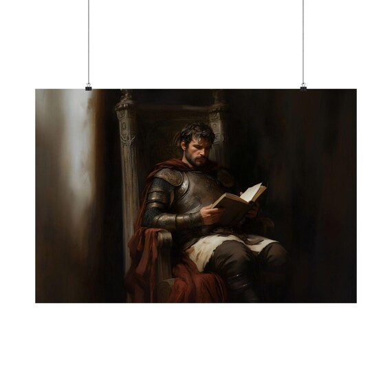 Armored Roman Reading Book On A Dark Throne Cinematic Poster