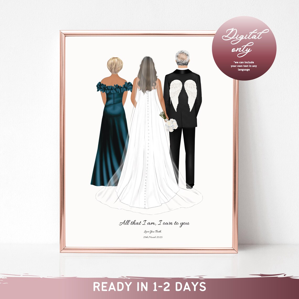 Bride and Parents Angel Wings Memorial Wedding Tribute Poster