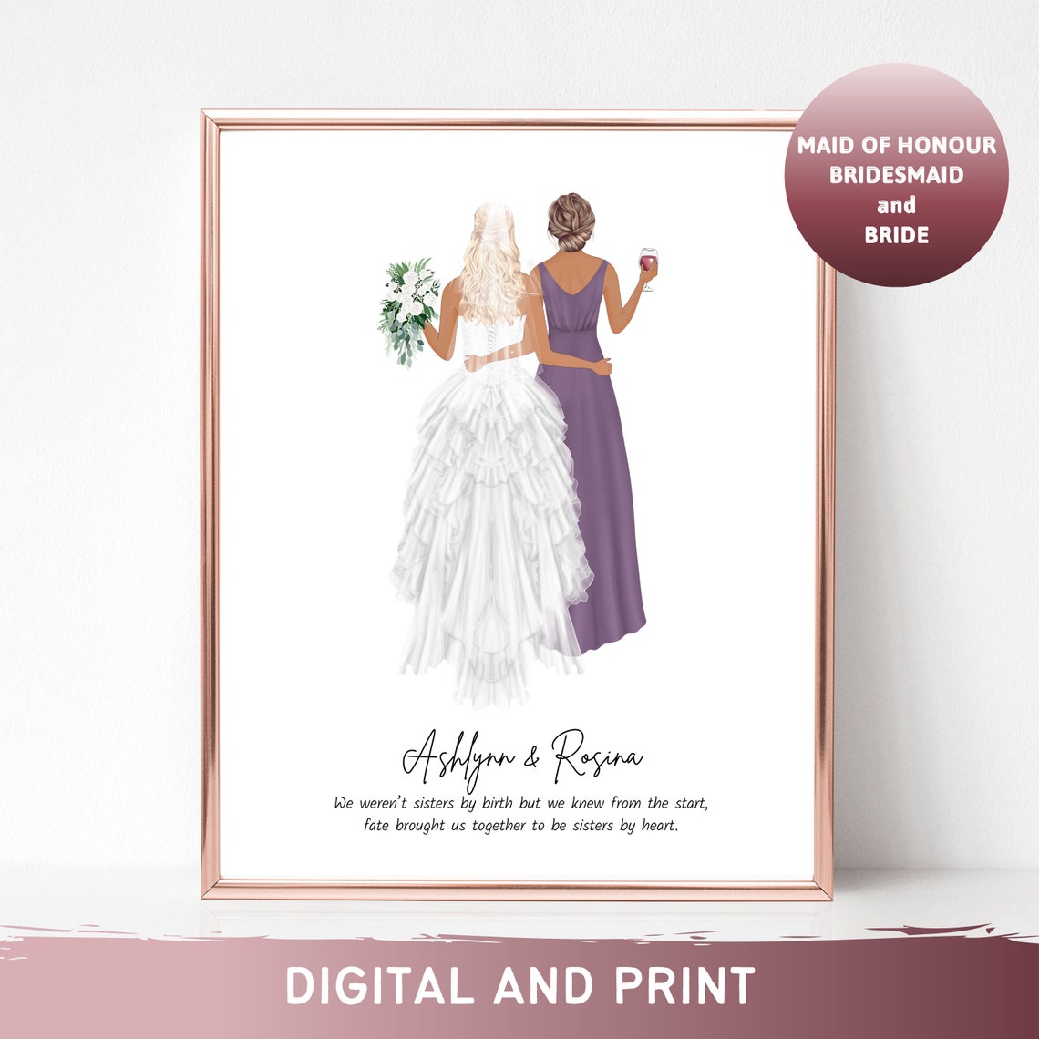 Sisters by Heart Maid of Honor and Bride Custom Wedding Poster
