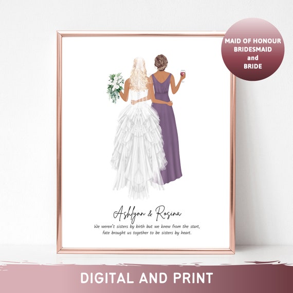 Sisters by Heart Maid of Honor and Bride Custom Wedding Poster