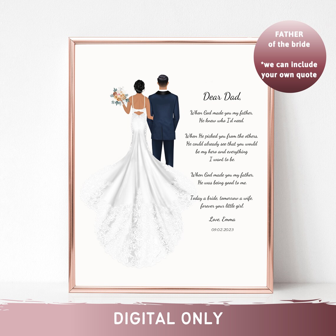 Father of the Bride Dear Dad Custom Wedding Poem Gift Poster