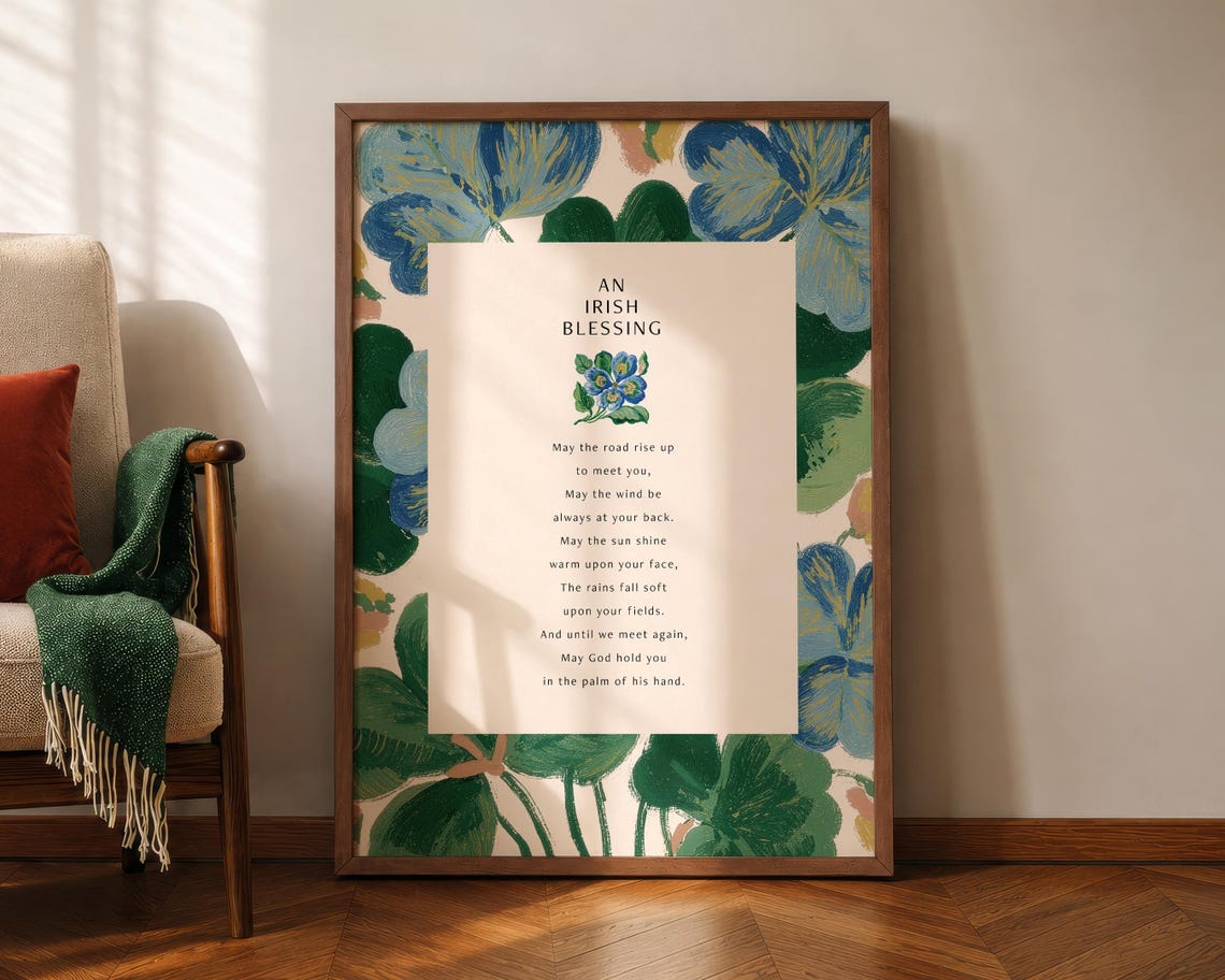 An Irish Blessing Traditional Prayer Clover Border Quote Poster