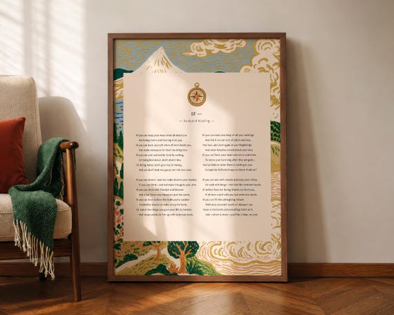 Rudyard Kipling If Poem Print Literary Wall Art Poster Inspirational Quote Graduation Gift Office Classroom Decor