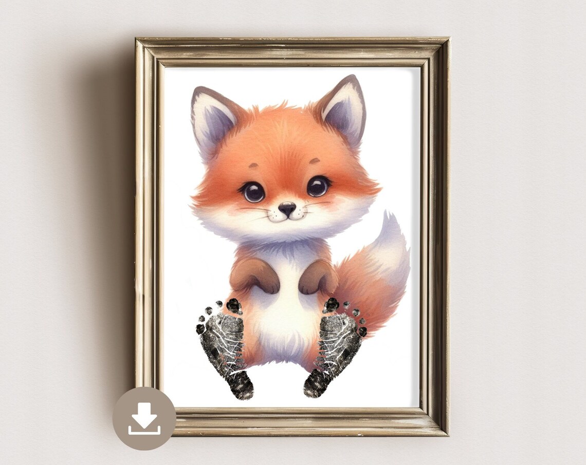Baby Footprint Fox Footprints Nursery Art Print