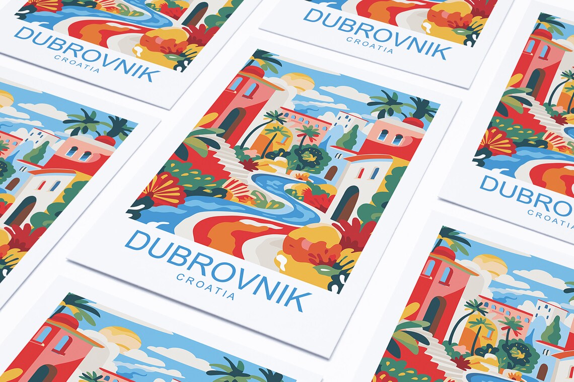 Dubrovnik Croatia Colorful Old Town Abstract Vibrant Travel Poster - Image 3