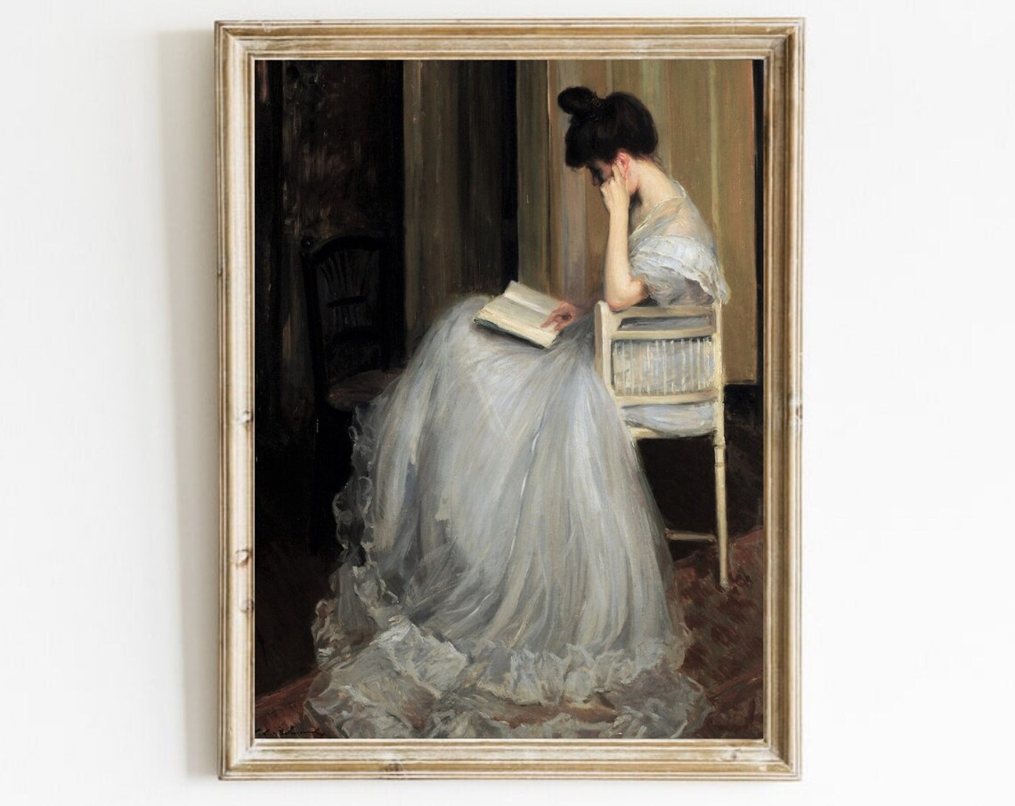 Woman Reading Portrait, Antique Vintage Oil Painting Print