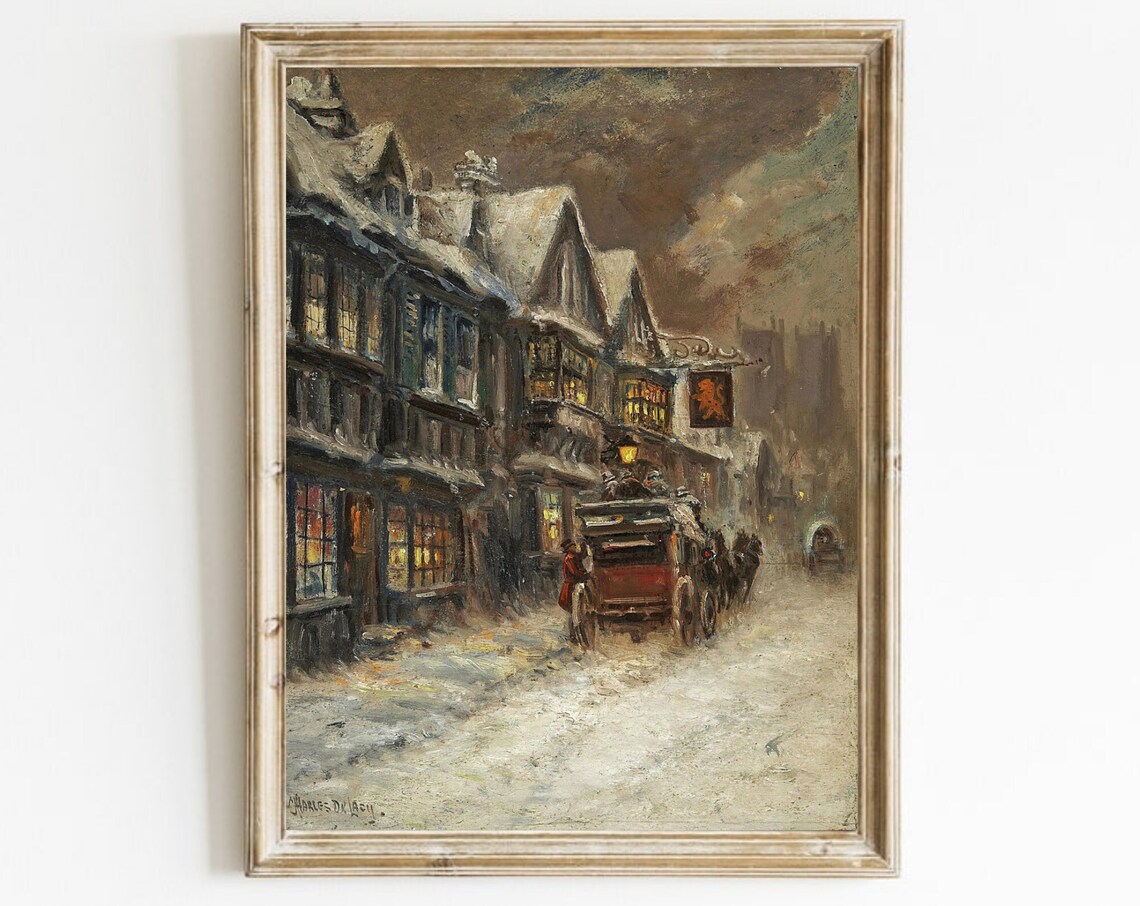 Winter Village Vintage Snow Landscape Art Print