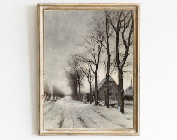 Vintage Winter Landscape, Farmhouse Wall Art Print