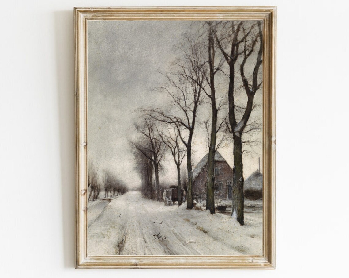 Vintage Winter Landscape, Farmhouse Wall Art Print