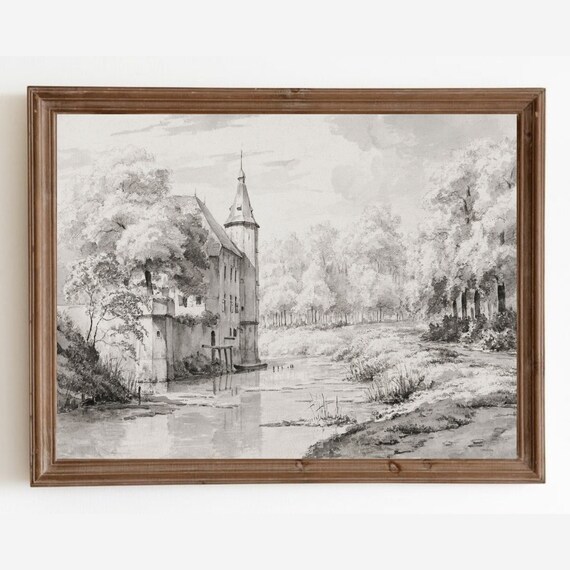Castle Drawing Vintage Architecture Sketch Art Print