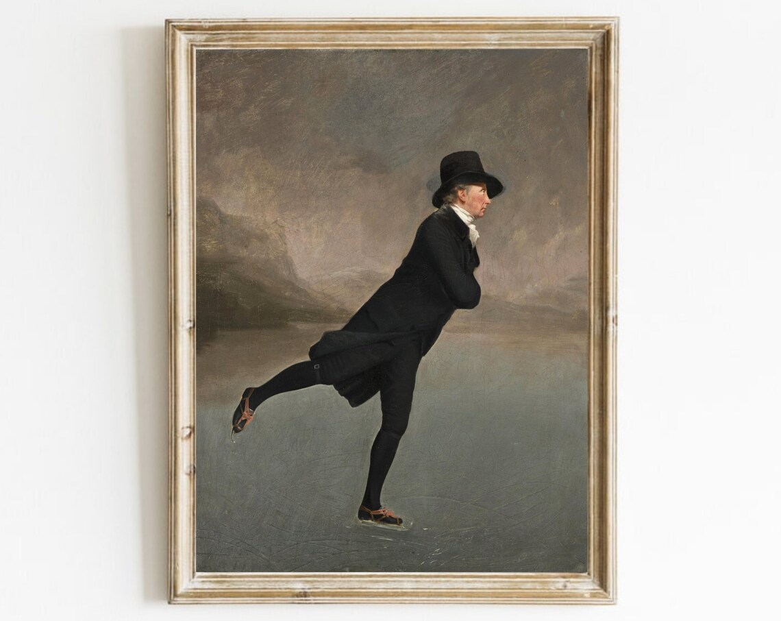 Vintage Man Portrait Winter Ice Skating Art Print
