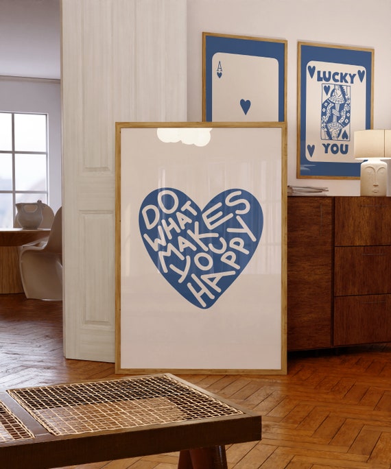 Blue Heart Print, Retro Preppy Y2K Art Print