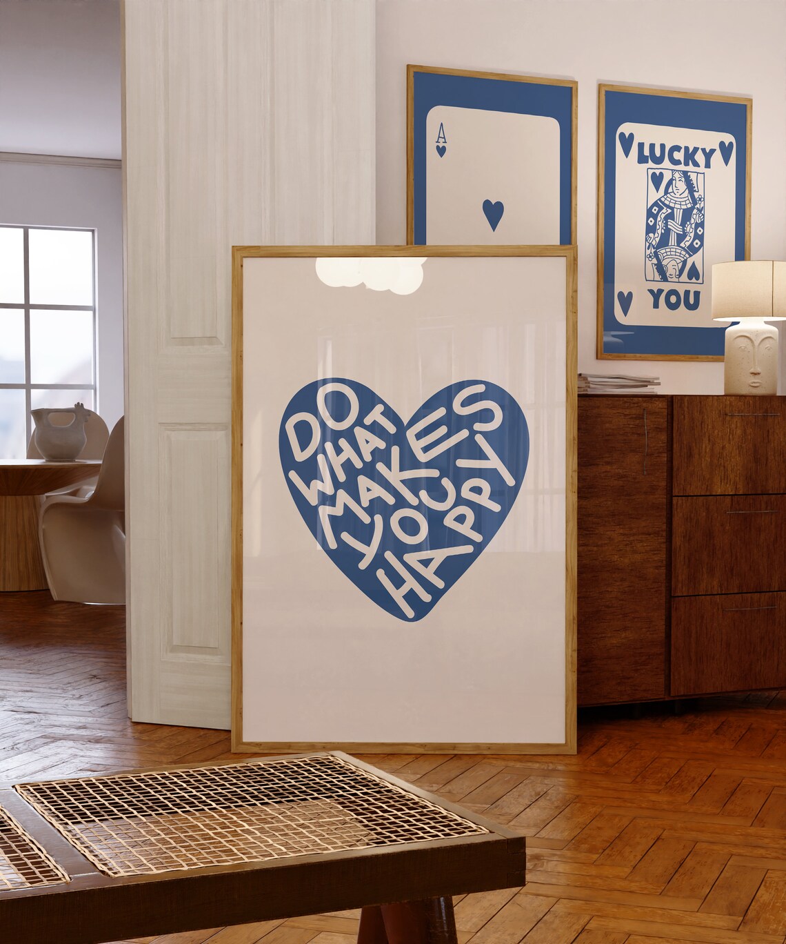 Blue Heart Print, Retro Preppy Y2K Art Print