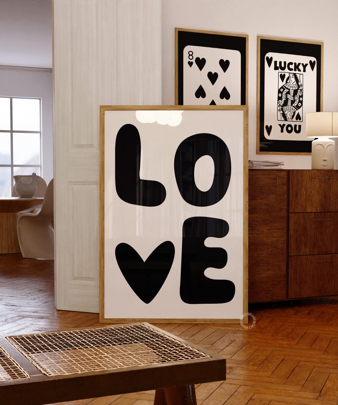 Black LOVE Retro Typography Heart Poster Monochrome Style Decor