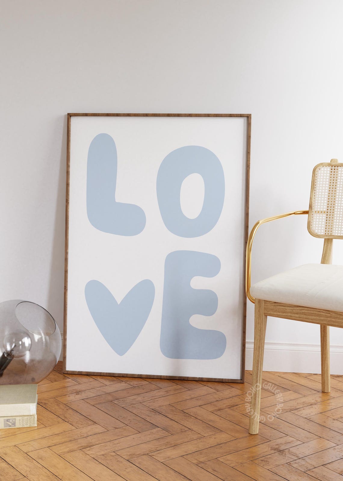 Blue Love Bubble Typography Heart Preppy Minimal Wall Poster
