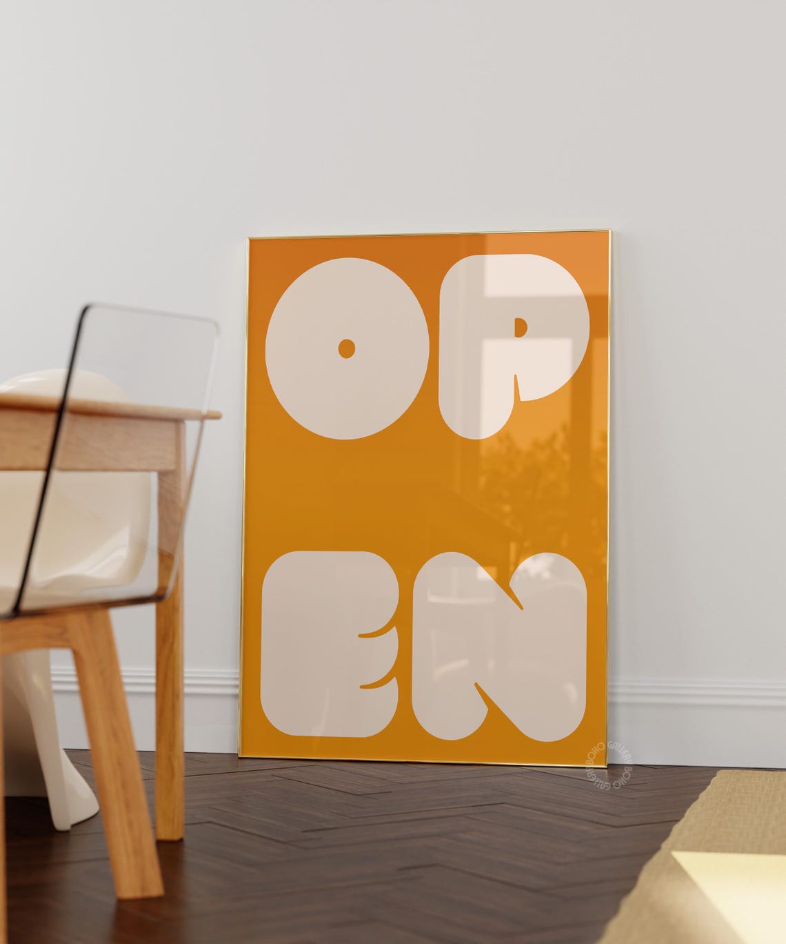 OPEN Bubble Letter Typography Poster Vibrant Orange Retro Decor - Image 3