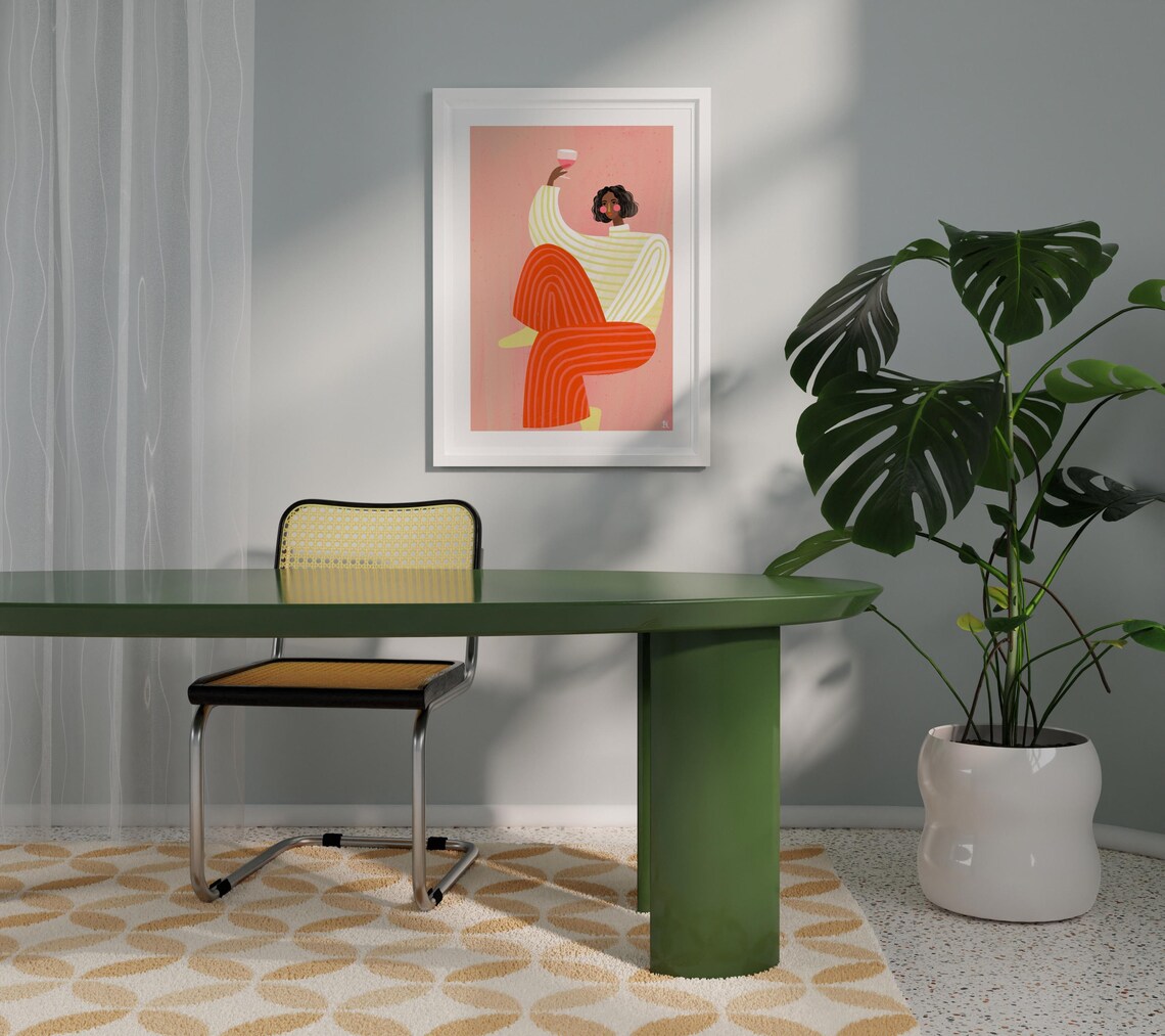 Woman With a Glass of Wine, Modern House Art Print - Image 2
