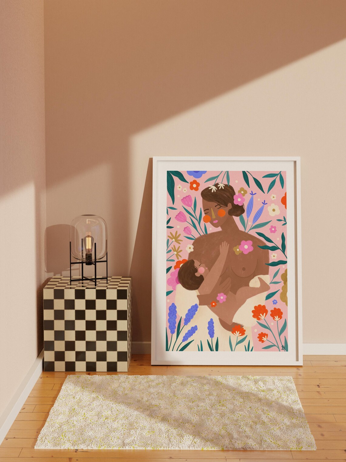 New Mother Breastfeeding Baby Floral Motherhood Illustration Poster - Image 2