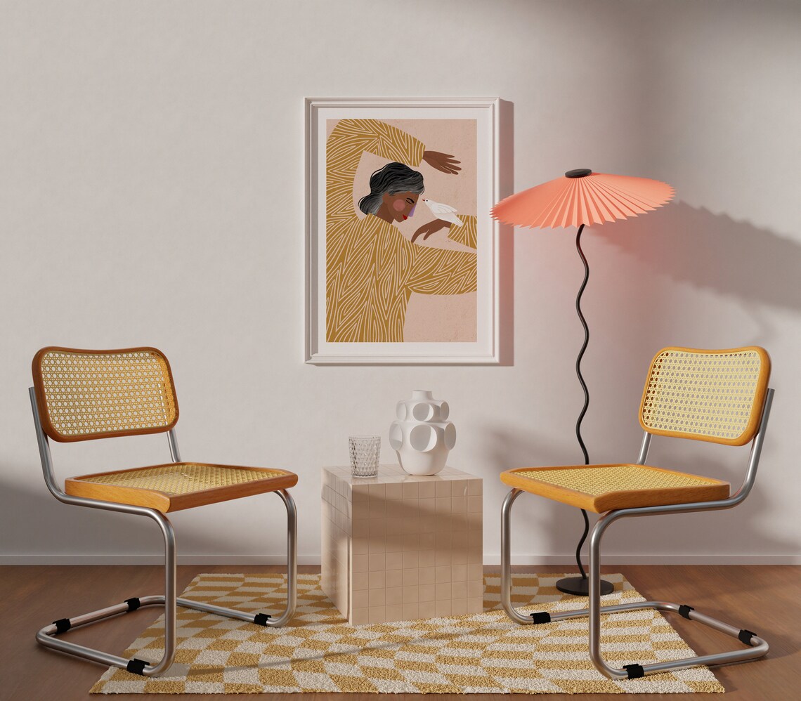 Woman With The Bird Minimalist Portrait Art Print - Image 2