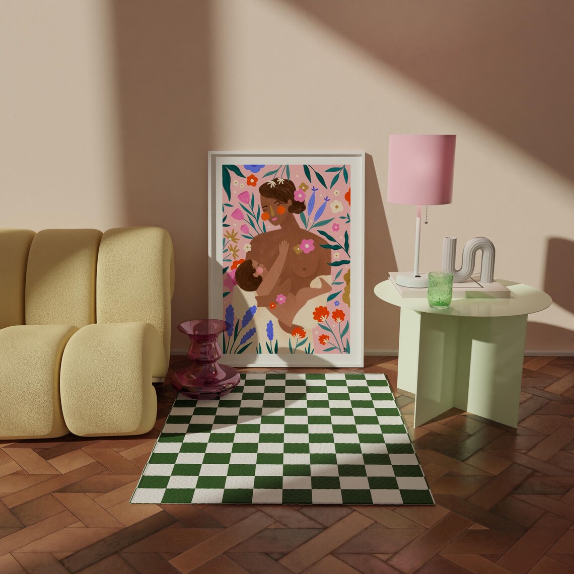 New Mother Breastfeeding Baby Floral Motherhood Illustration Poster - Image 3