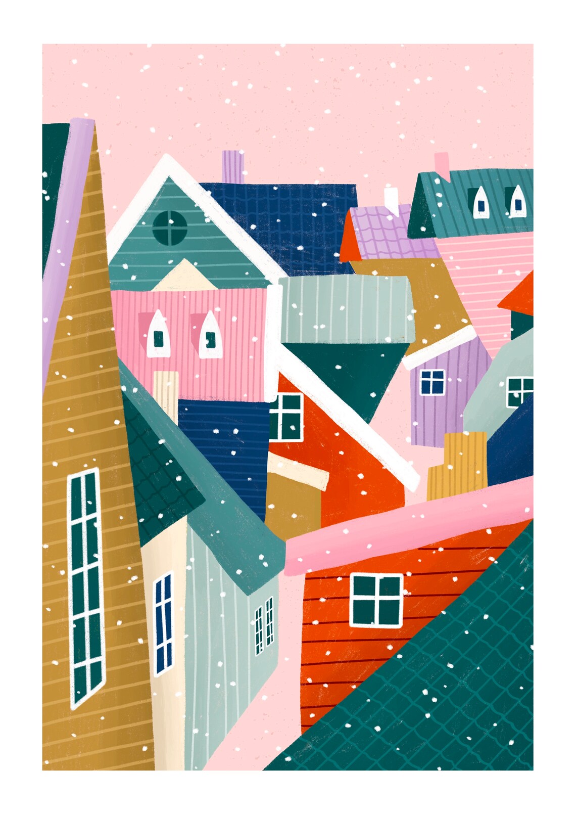 Over The Rooftops Christmas City Illustration Art Print - Image 2