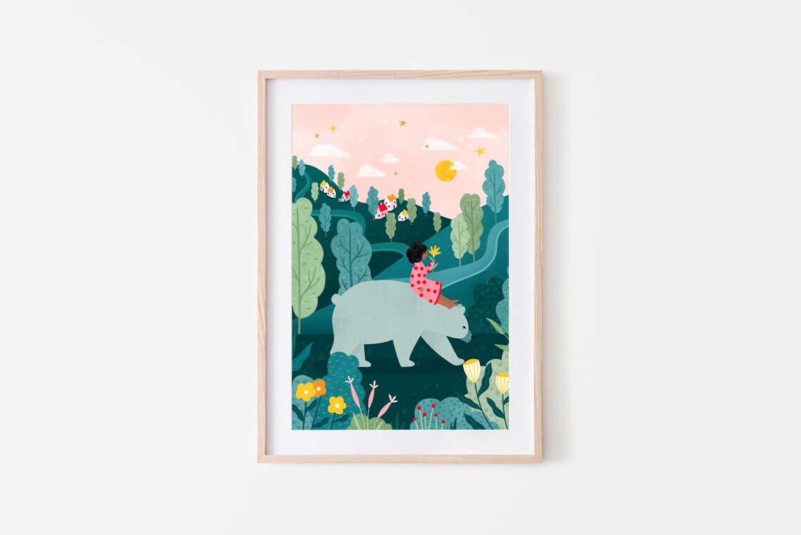 Soley Bear Countryside Nursery Art Print, Boho
