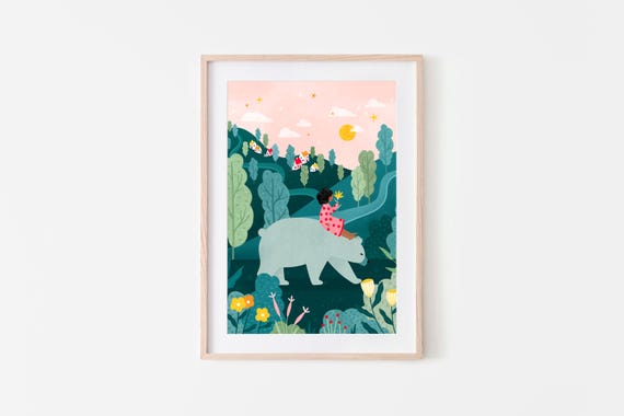 Soley Bear Countryside Nursery Art Print, Boho
