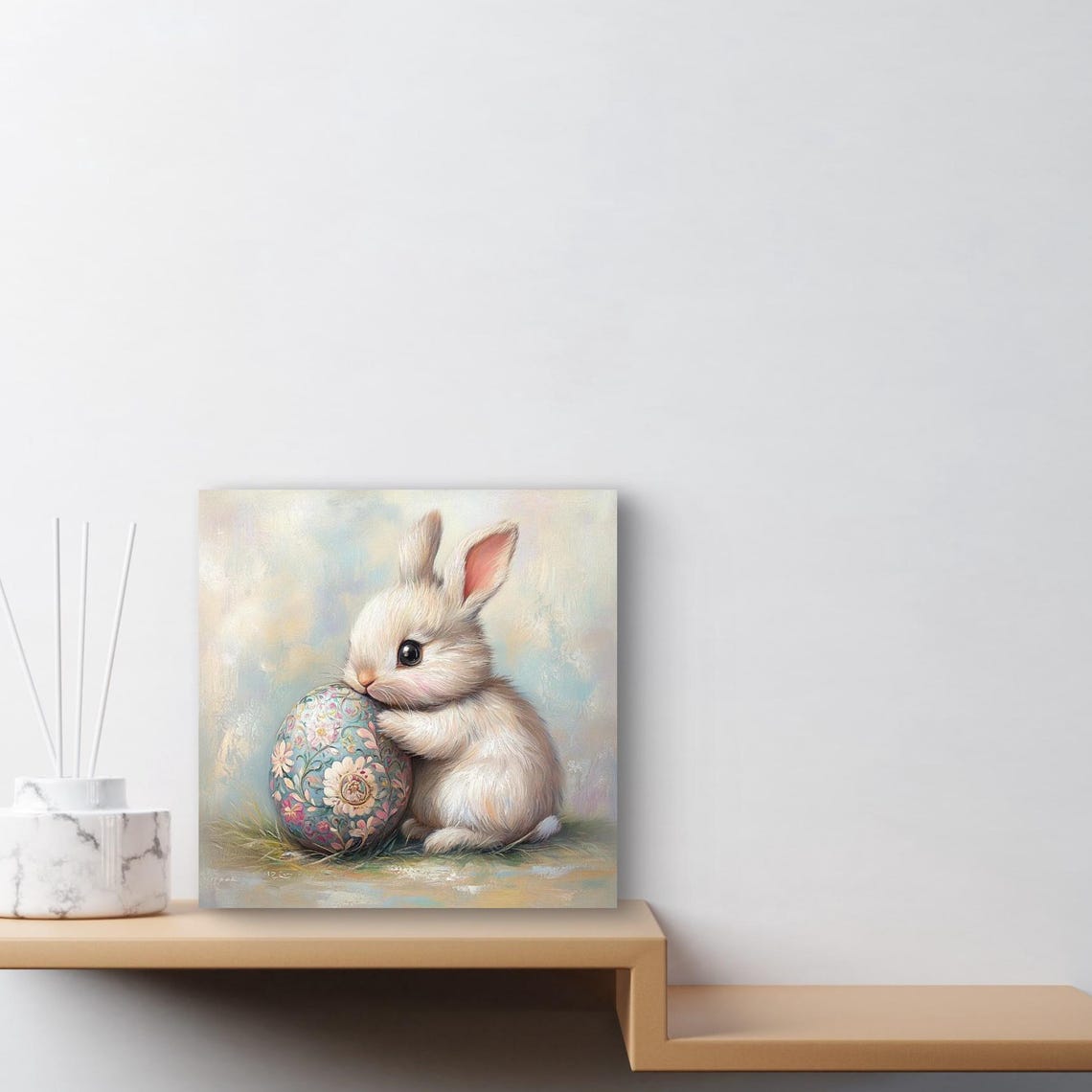 Sweet Bunny Hugging Decorated Floral Easter Egg Pastel Nursery Poster