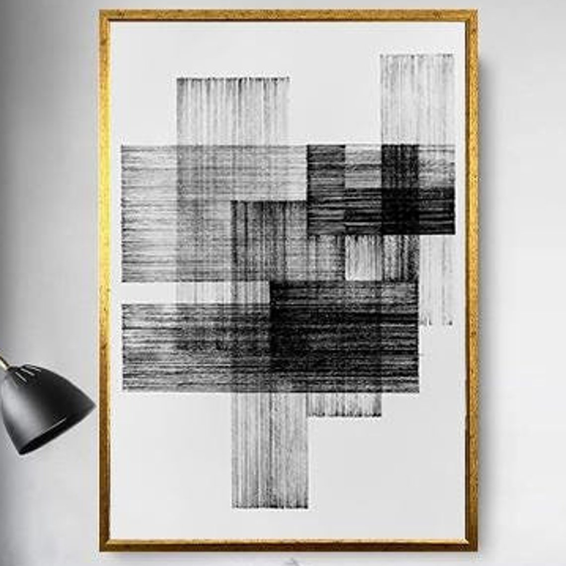 Minimalist Black White Overlapping Blocks Abstract Art Poster - Image 5