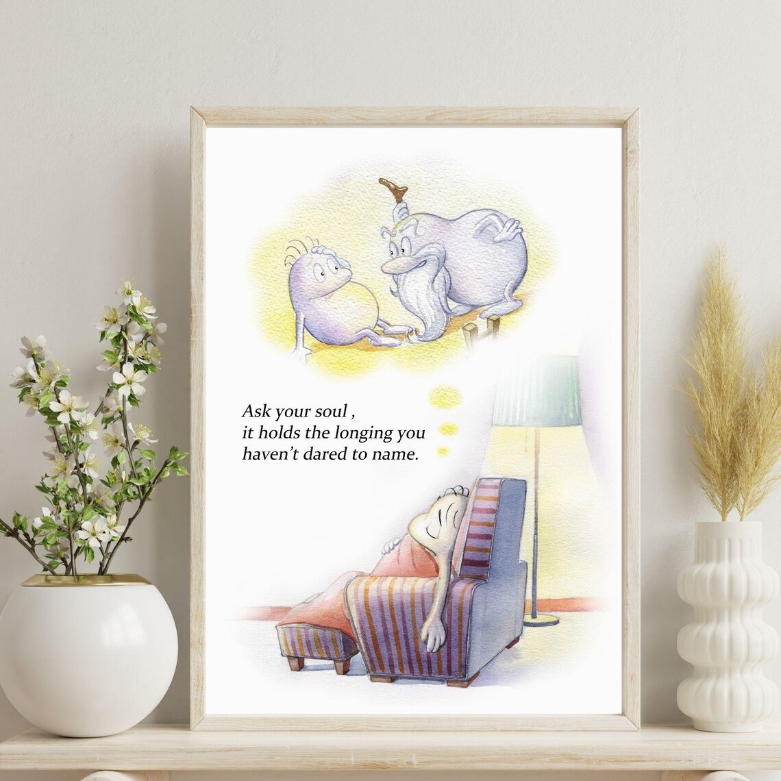 Ask Your Soul Gentle Whimsical Armchair Quote Illustration Poster