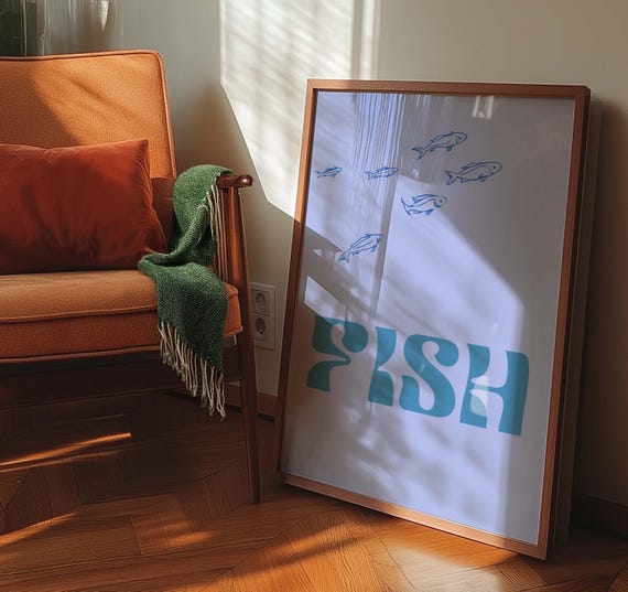 Retro Fish Poster, Coastal Kitchen Wall Art