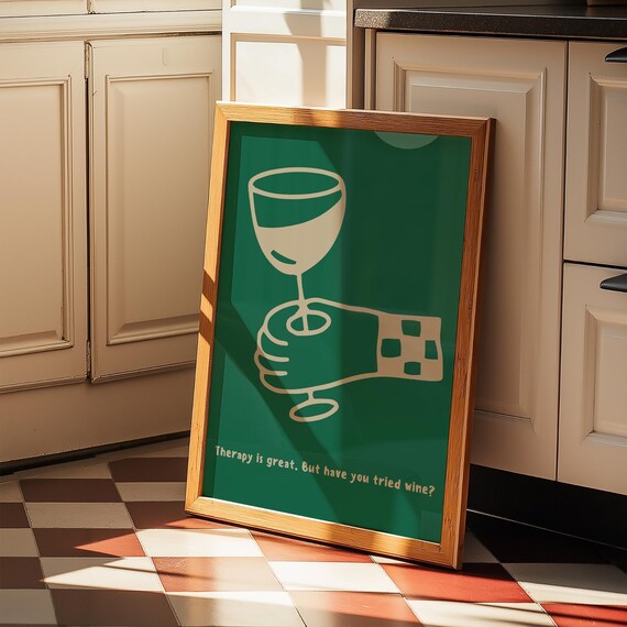 Wine Therapy, Funny Retro Bar Decor Poster