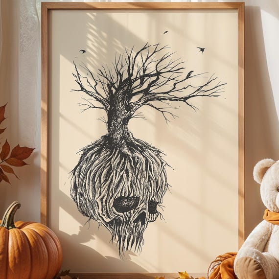 Creepy Tree Skull Art Print Gothic Halloween Decor Pdf Available