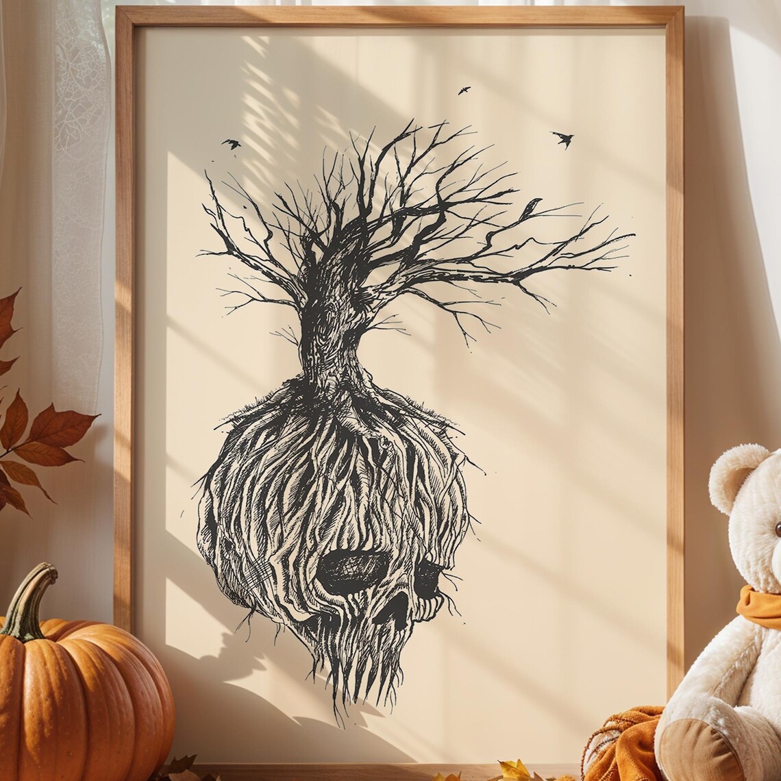 Creepy Tree Skull Roots Gothic Halloween Horror Spooky Art Print
