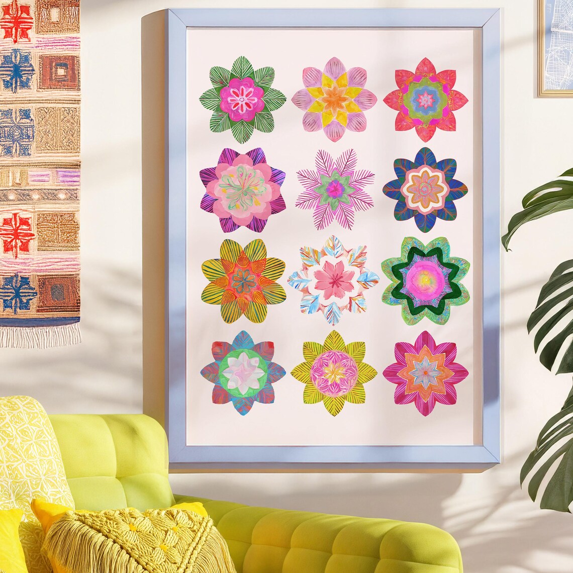 Boho Abstract Flowers Art Print, Eclectic Floral