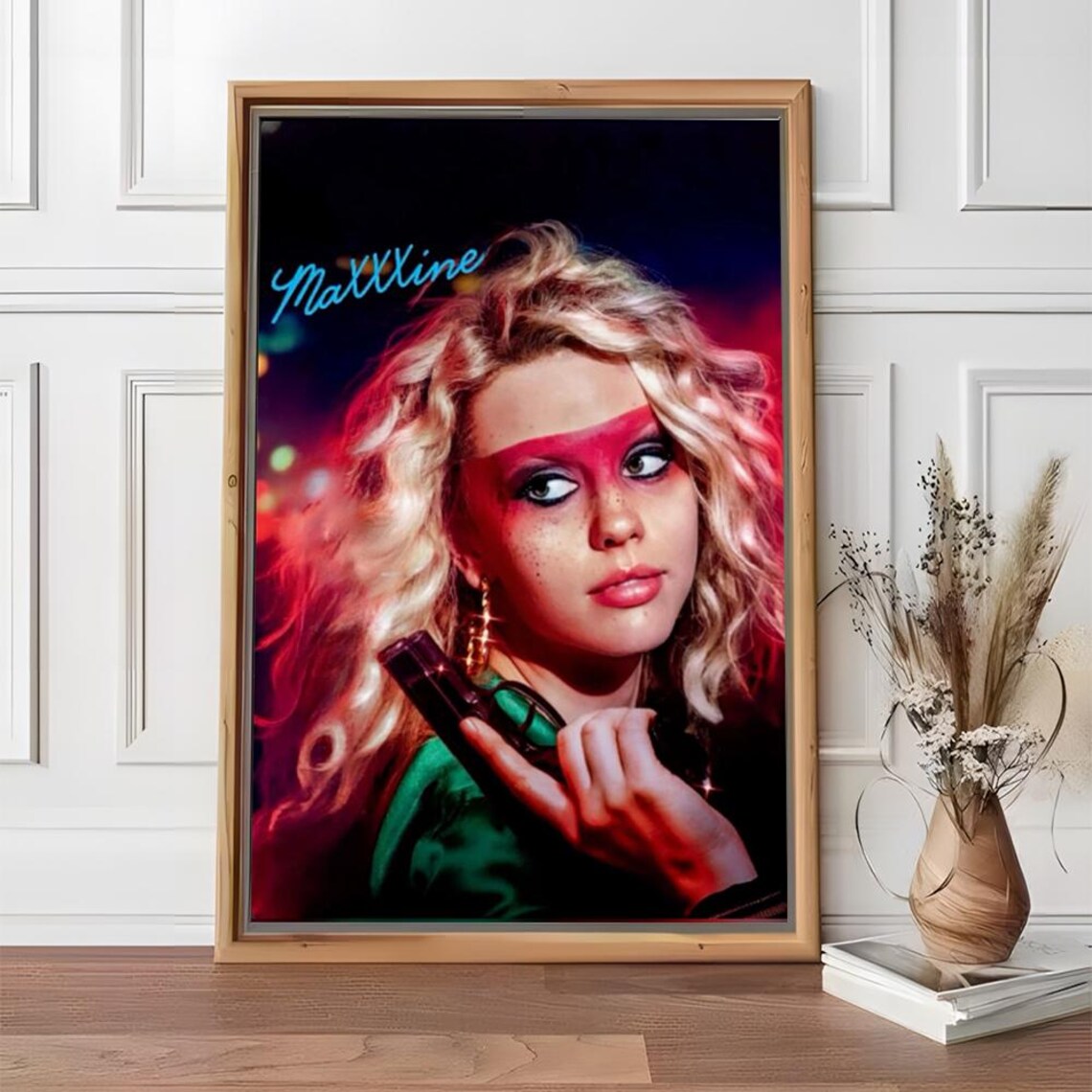 MaXXXine Horror Movie Mia Goth Neon Maxine Red Mask Gun Poster - Image 2