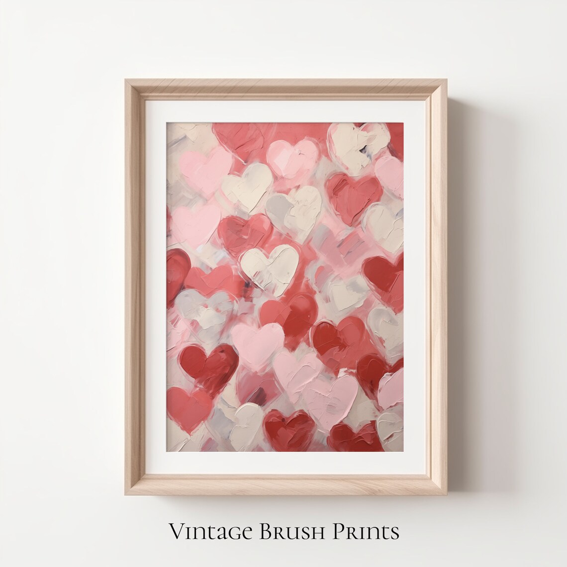 Vintage Heart Painting Red Pink Love Hearts Romantic Art Poster