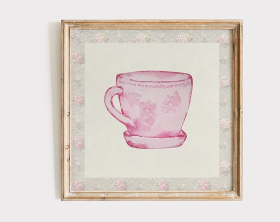 Tea With Grandma Square Print Instant Wall Art Trendy Decor Floral Illustration Living Room Art Kitchen Decor