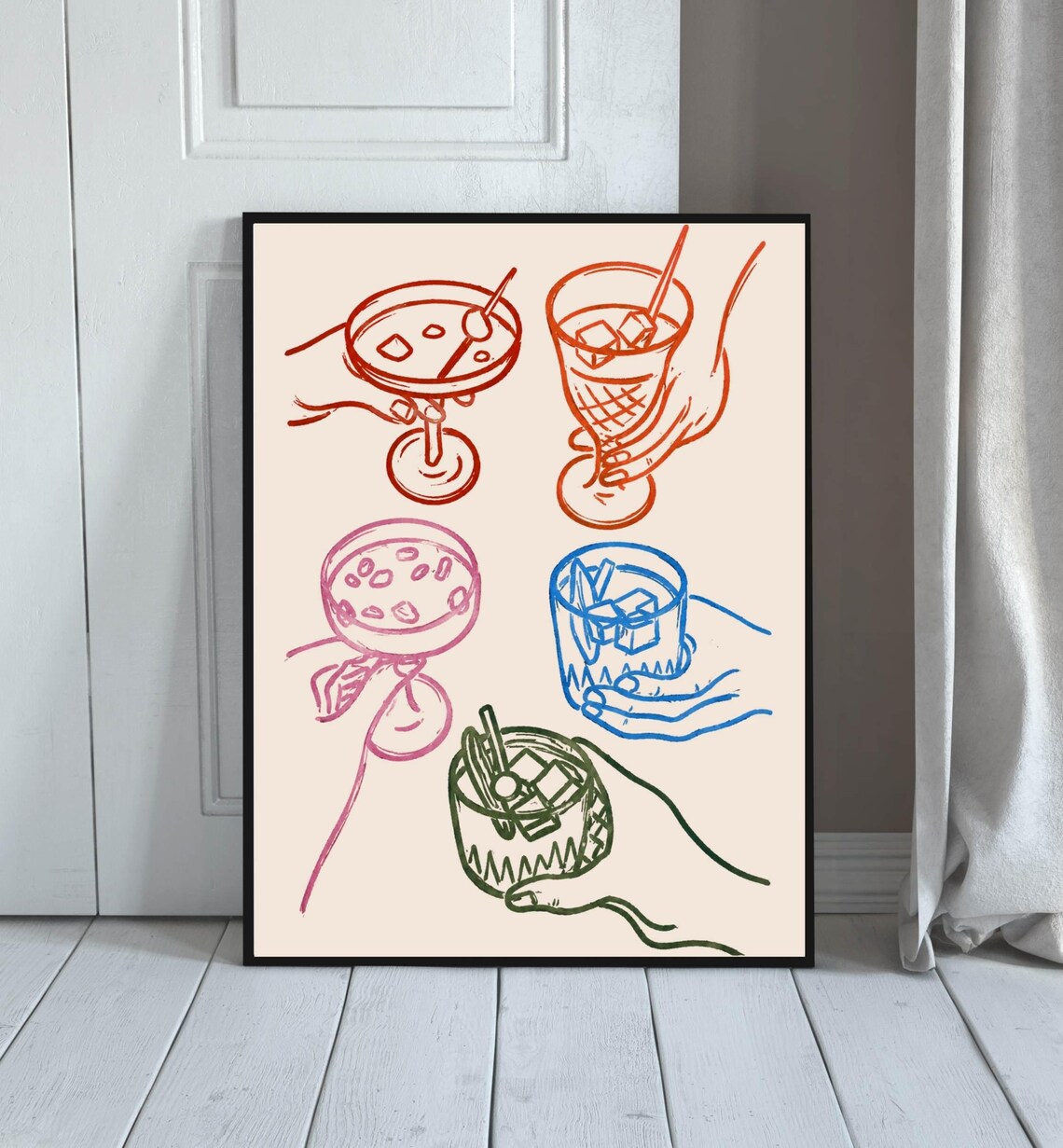 Cocktail Line Art Print, Modern Bar Decor