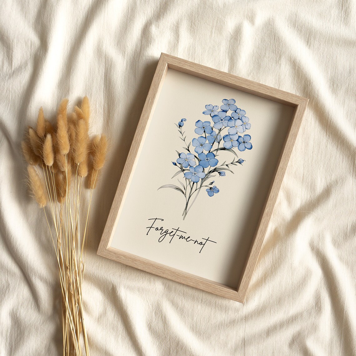 Forget Me Not Botanical Watercolor Art Minimalist Blue Flower Print - Image 3