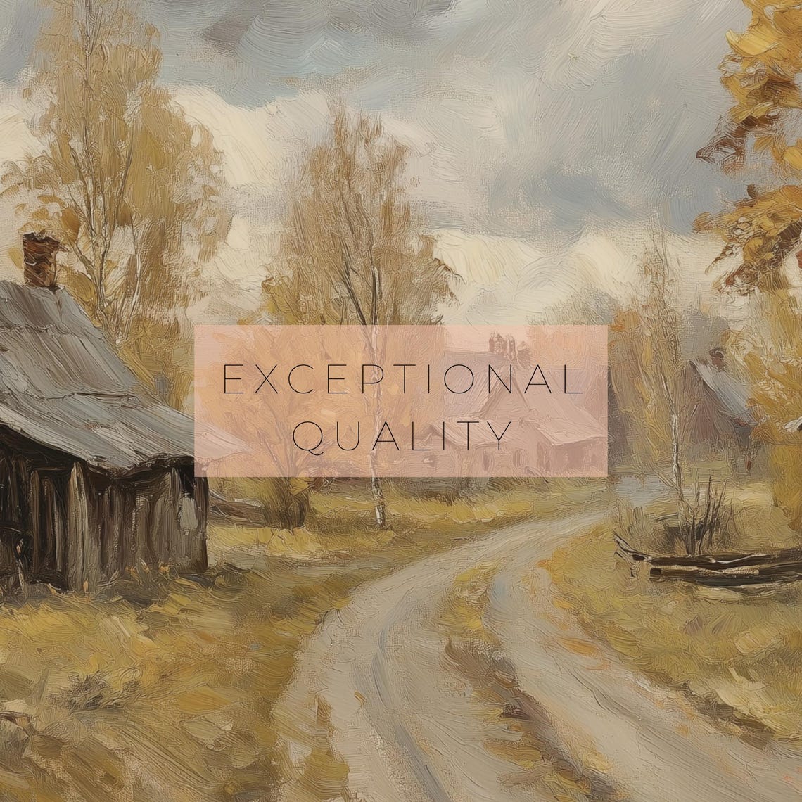 Antique Fall Village Dirt Road Rustic Houses Golden Foliage Art Poster - Image 2