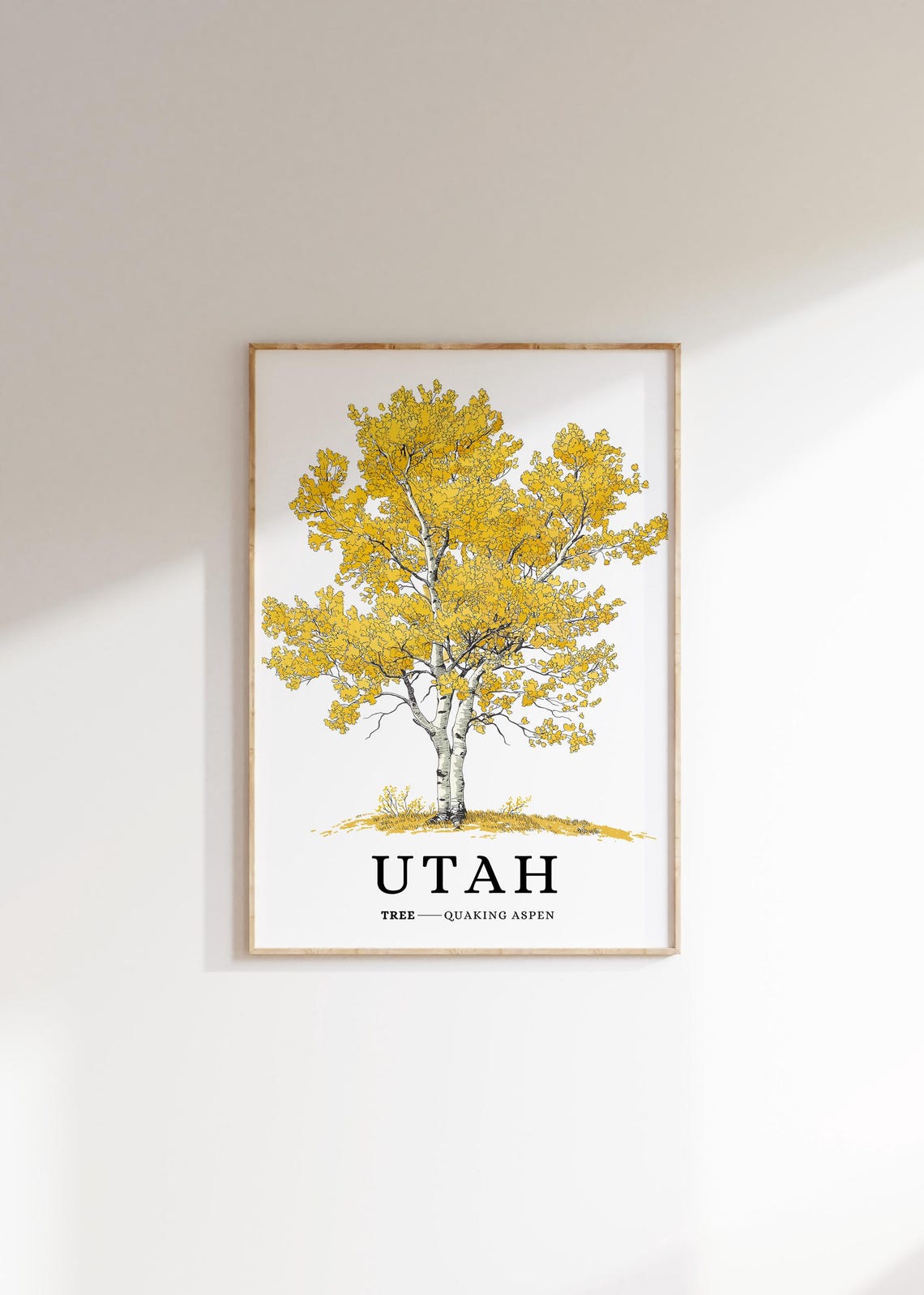 Utah Quaking Aspen Golden Fall Botanical Western State Tree Poster