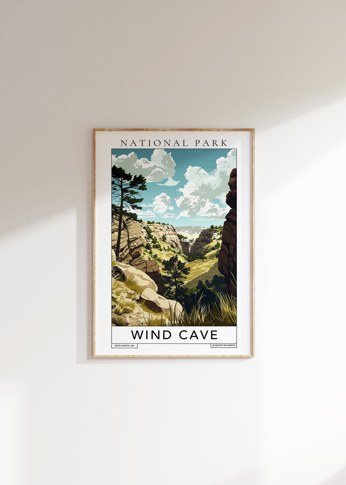 Wind Cave National Park South Dakota Canyon Pine Forest Travel Poster