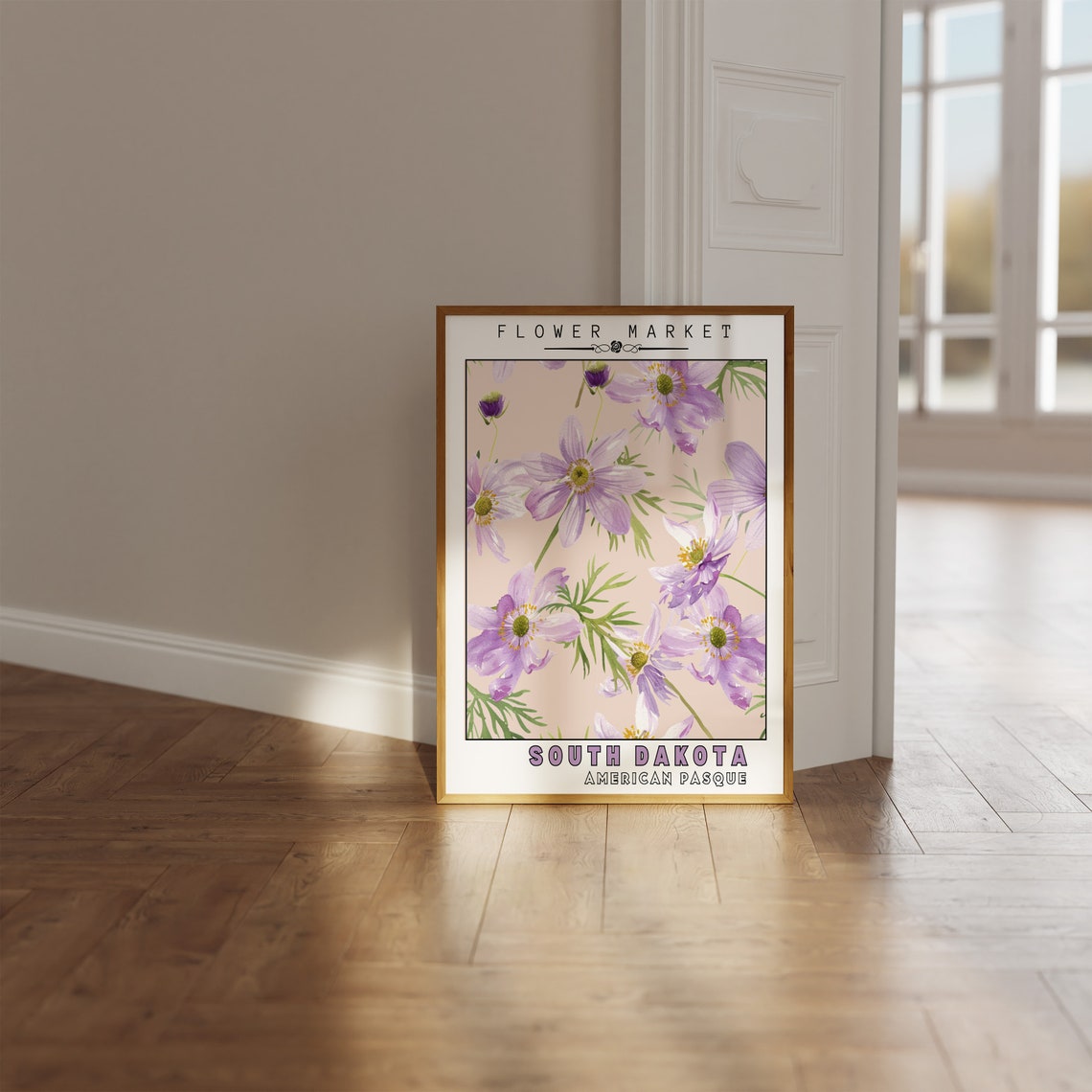 South Dakota American Pasque Flower Market Botanical Art Print - Image 3