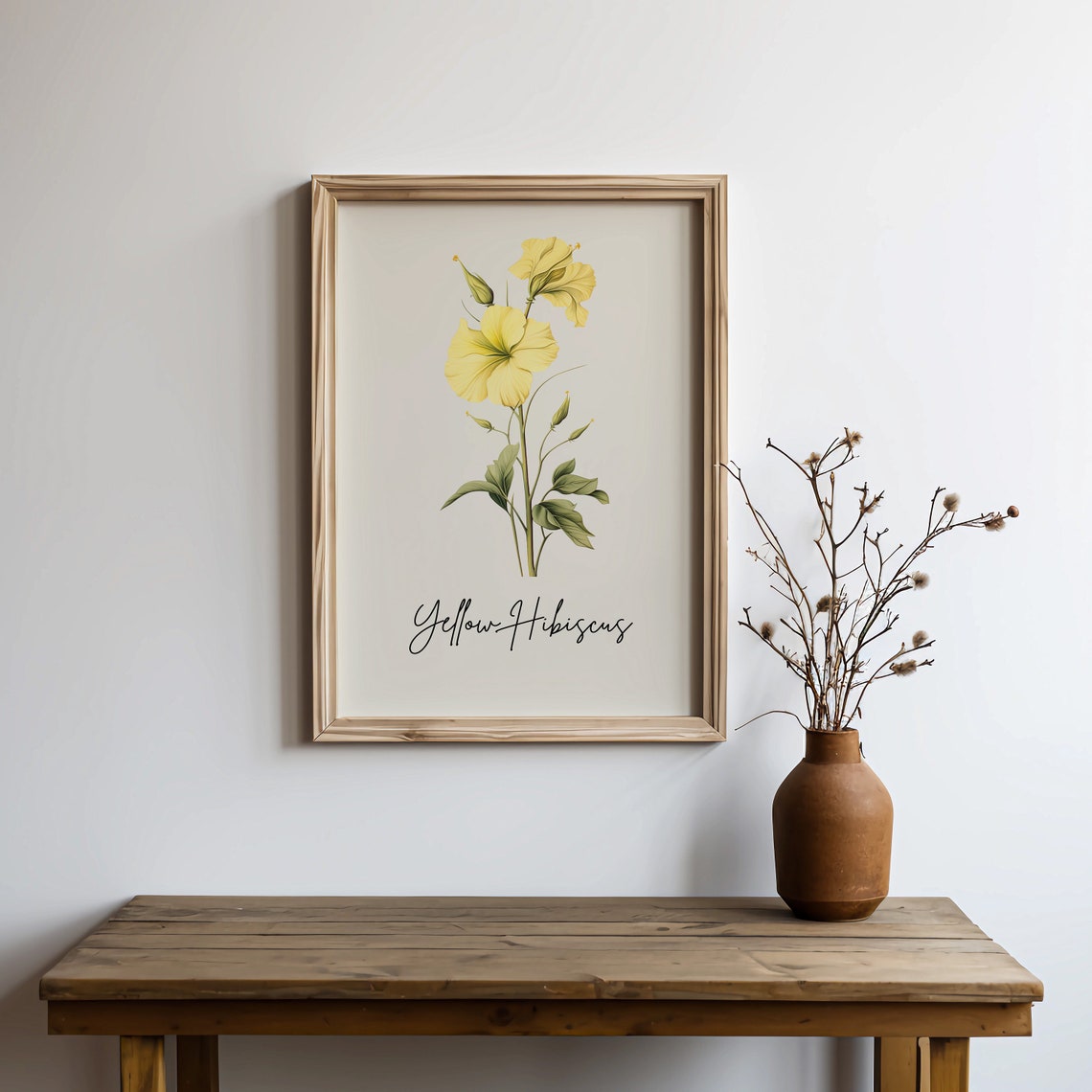 Yellow Hibiscus Botanical Watercolor State Flower Minimalist Art Print - Image 2