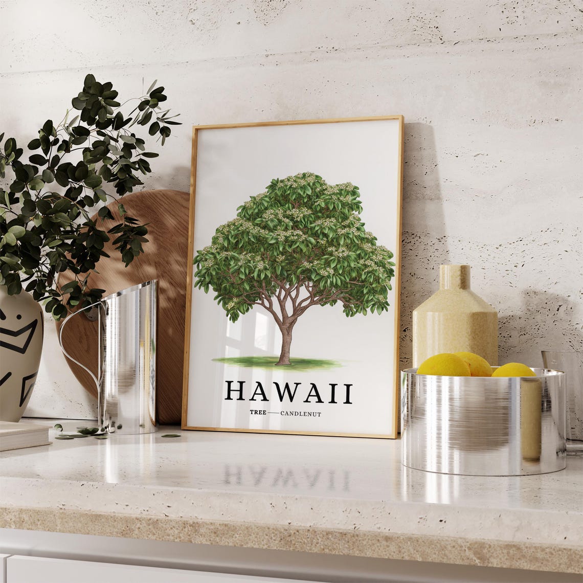 Hawaii State Tree Print Candlenut Tree Hawaiian Wall Art State Symbol Art Minimalist Home Decor Botanical Illustration - Image 3