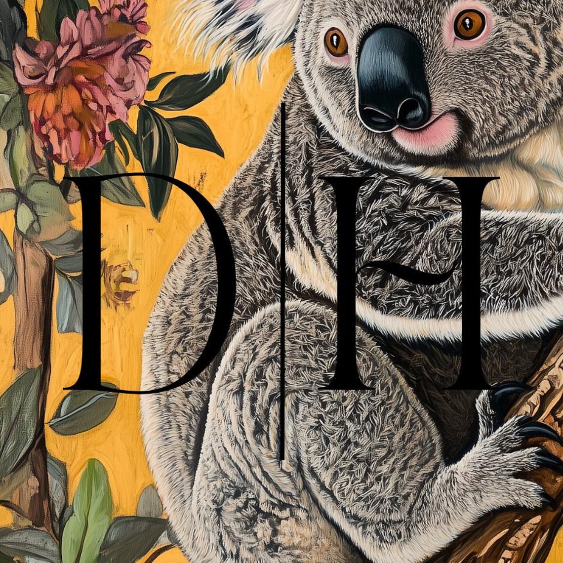 Koala Climbing Branch Golden Yellow Blossoms Warm Nursery Art Poster - Image 3
